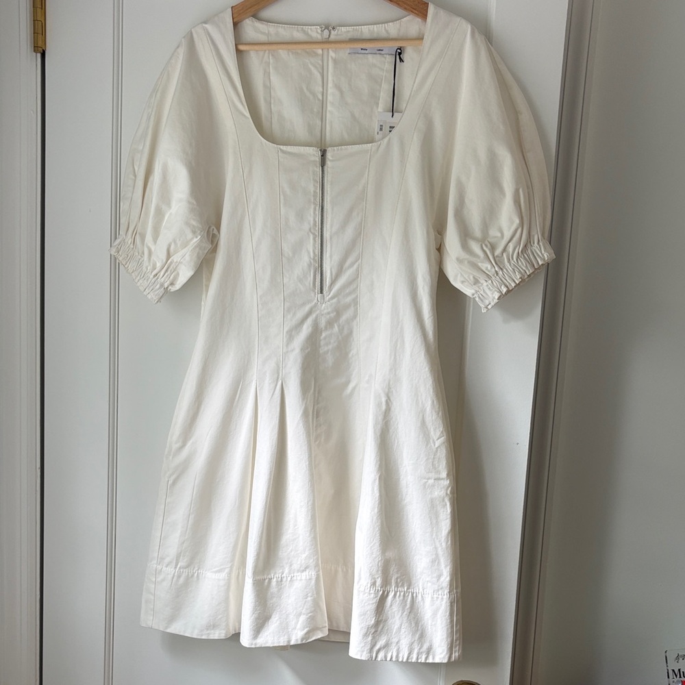 Proenza Schoeler White Square-Neck Mini Dress with Puff Sleeves